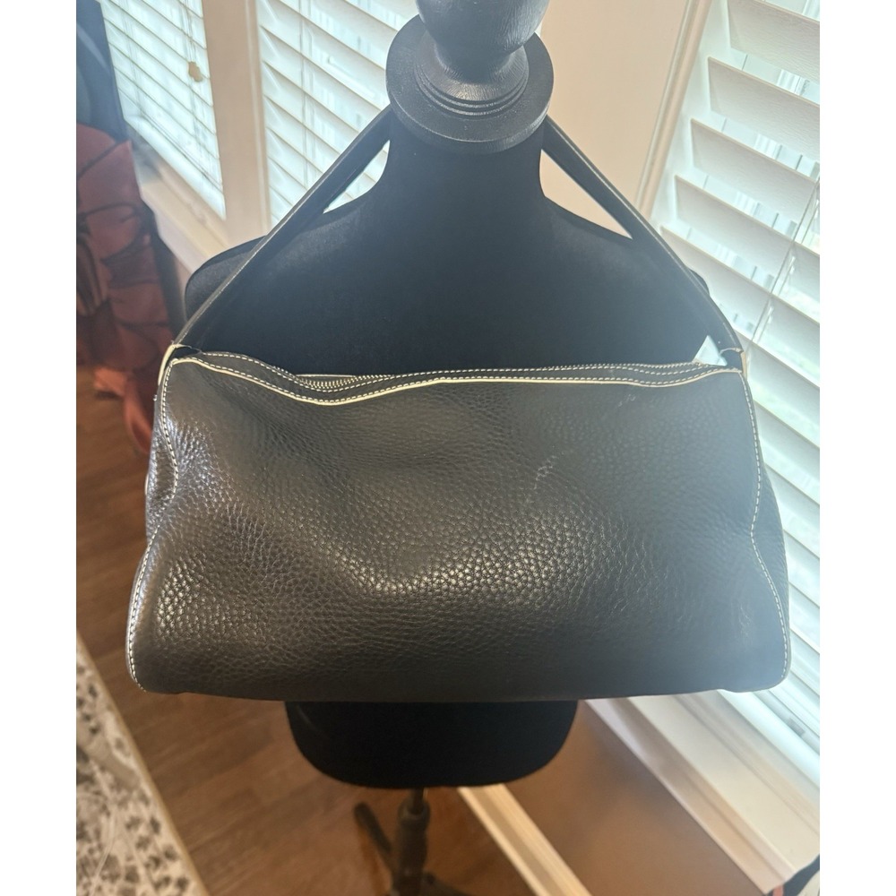 Cole Haan Black Pebble Leather Shoulder Bag‎ W/ Contrast Stitching, Zip Close.